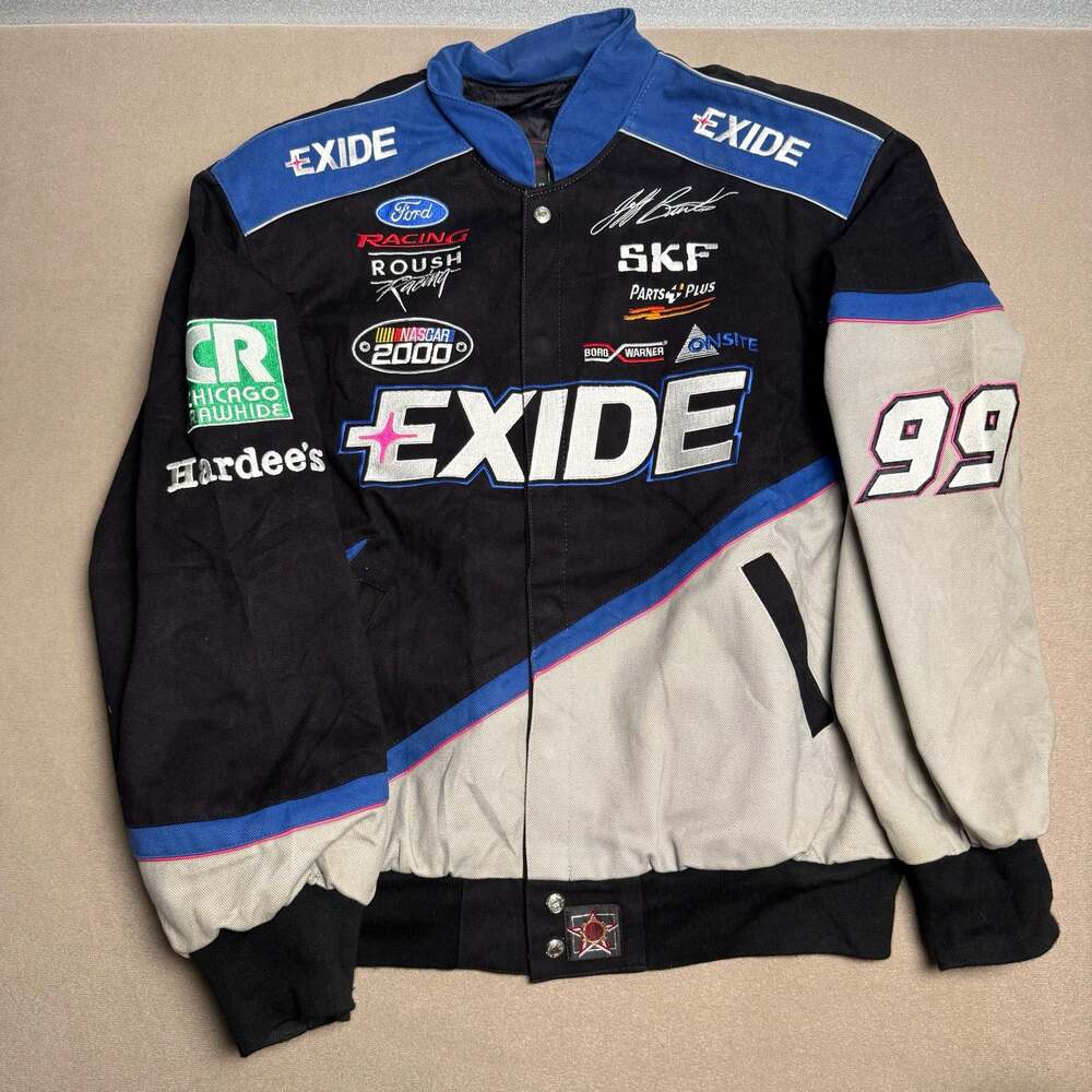 Vintage JH Design Jeff Burton Exide Batteries NASCAR 2000 Racing Jacket